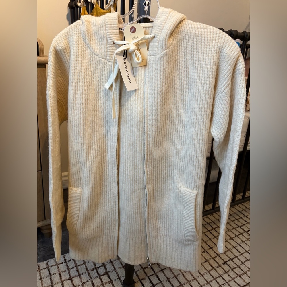 Camaïeu Cream Knit Zip Hoodie - Picture 3 of 8